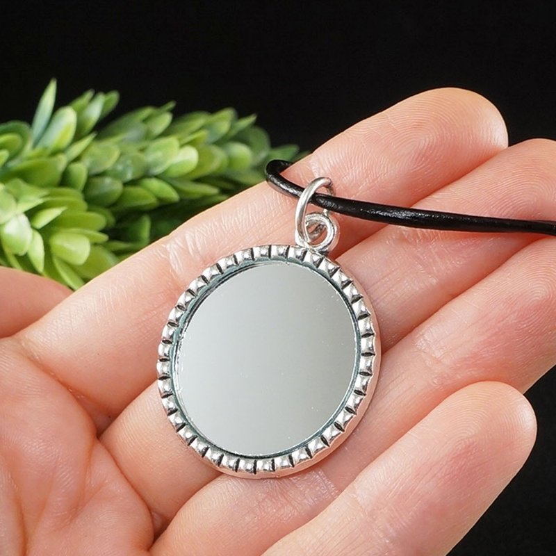 Evil Eye Glass Mirror Silver Protection Amulet Charm Pendant Necklace Jewelry - สร้อยคอ - แก้ว สีเงิน