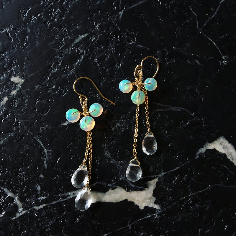 Handmade earrings after the rain rainbow opal pendant detachable - Earrings & Clip-ons - Gemstone Multicolor