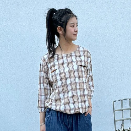 花木馬幸福造夢鋪 Hana Mokuba 圓領格紋鬆緊收口上衣