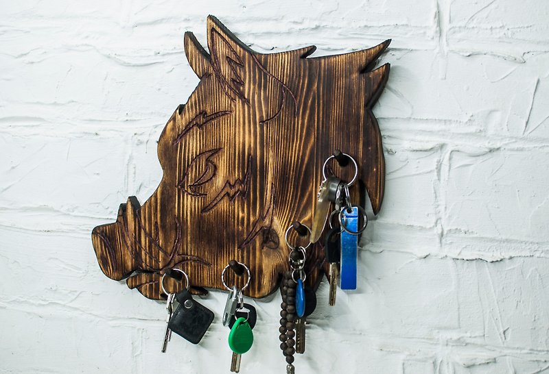 Key storage / Hanger for keys Fighting wild boar of the Goddess Freya Hildiswini - Hangers & Hooks - Wood Brown
