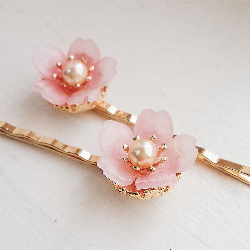 Momolico Handmade Cherry Blossom Hairpins - Hair Accessories - Other Materials Pink