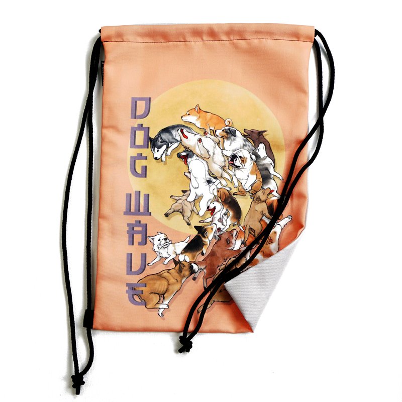 Dog wave / Cat wave / Back-Front drawstring bag Canvas Reduce global warming - 束口袋/束口背包/水桶包 - 其他材質 白色