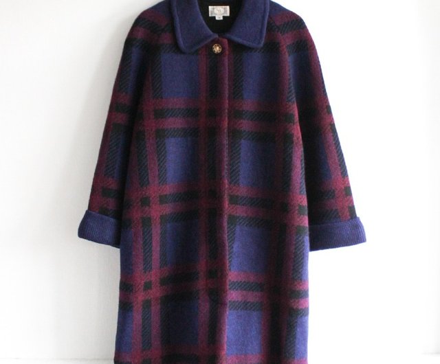 purple plaid wool coat