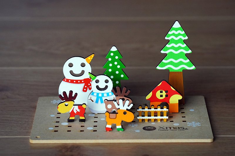Merry Christmas Three-dimensional Paradise-Snowman Friends - Wood, Bamboo & Paper - Wood Brown