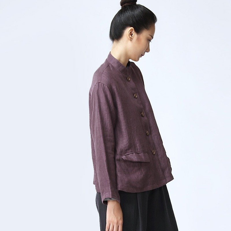 BUFU linen jacket in purple  O160706 - Women's Tops - Cotton & Hemp Purple