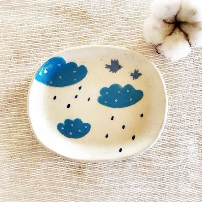 Bird and cloud hand dessert - Small Plates & Saucers - Porcelain 