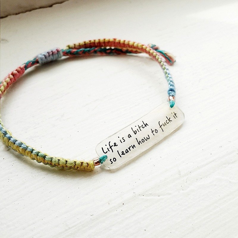 momolico rainbow rope woven bracelet micro text Wen Qing word to save the world - สร้อยข้อมือ - วัสดุอื่นๆ หลากหลายสี
