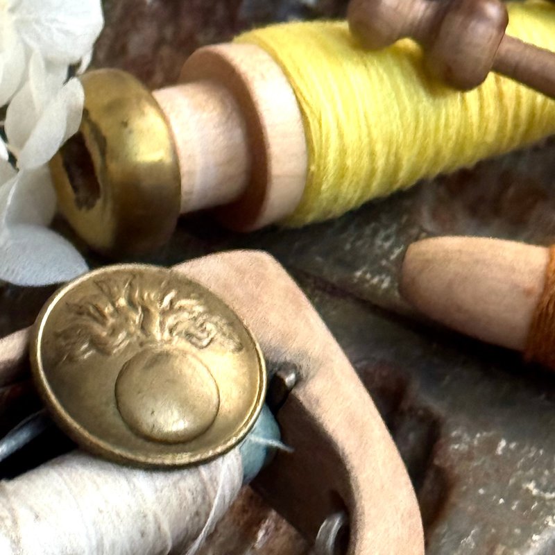 * 50868-罕見法國古董黃銅鈕扣 - 袖扣 - 銅/黃銅 