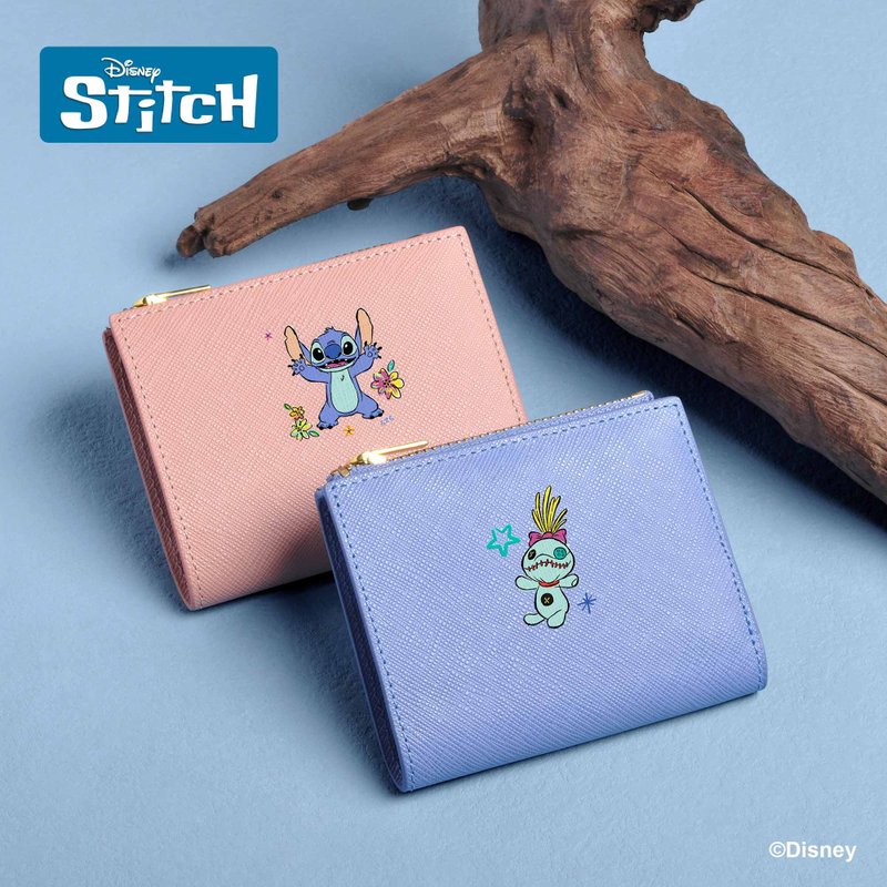 史迪仔  Stitch 限量版 客製化刻字 女生皮革小型錢包 (4色) - 錢包/皮夾/長短夾 - 真皮 藍色