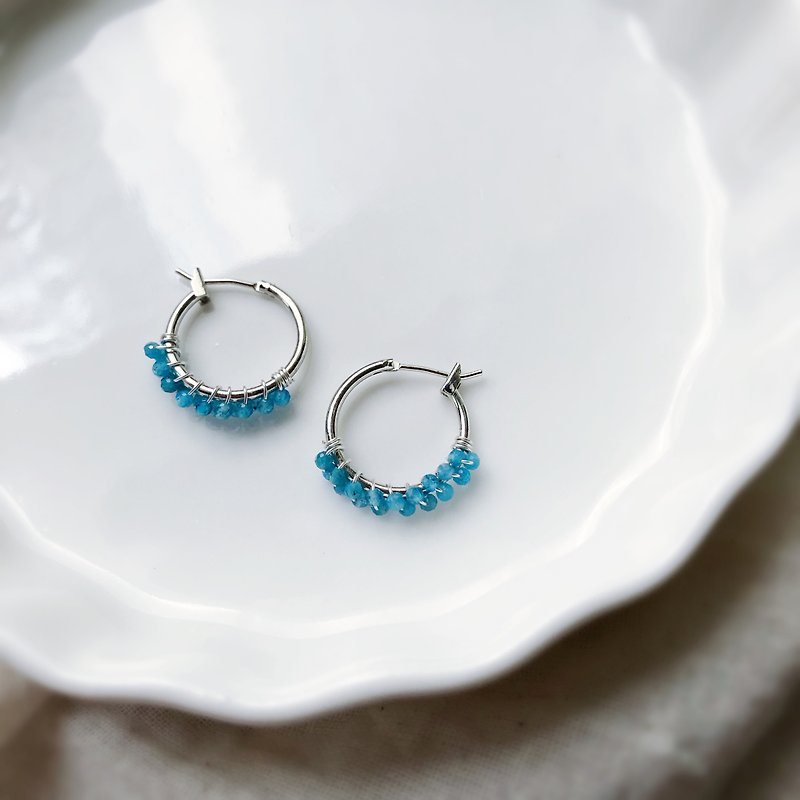 Athena series Apatite blue Stone s925 Silver pair of earrings birthday gift - ต่างหู - ทองแดงทองเหลือง หลากหลายสี