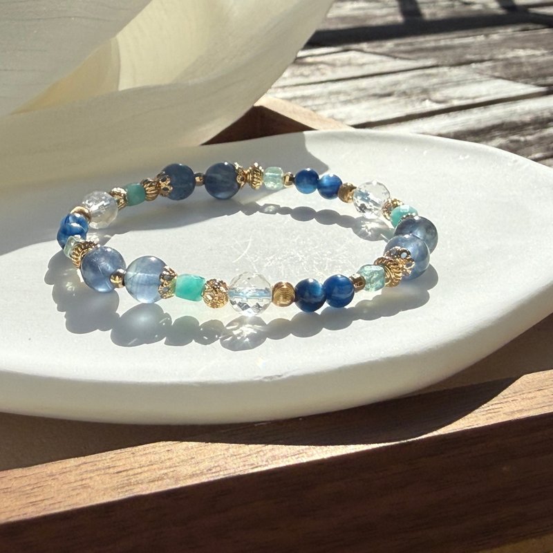 藍螢石、磷灰石、天河石、藍晶石 天然石手鍊 - 手鍊/手環 - 半寶石 
