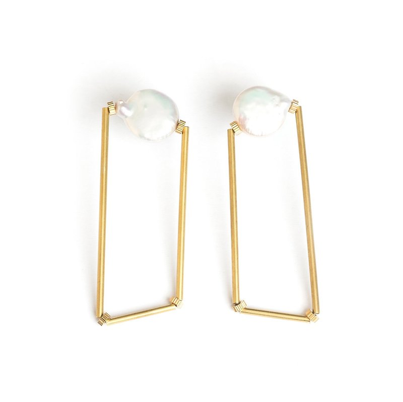 Pearl polygon earrings - ต่างหู - เครื่องเพชรพลอย ขาว