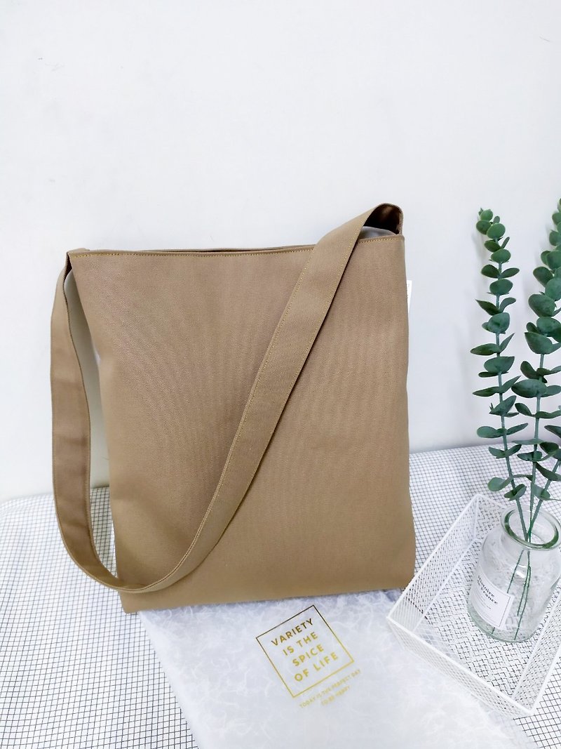 Wuhua series/canvas cross-body bag/shoulder bag/A4 suitable school bag/linen Brown/in pre-order - Messenger Bags & Sling Bags - Cotton & Hemp Khaki