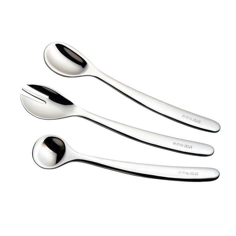 [Special offer with minor flaws] Japanese Stainless Steel toddler tableware set of 3 (right hand) - Cutlery & Flatware - Stainless Steel Silver