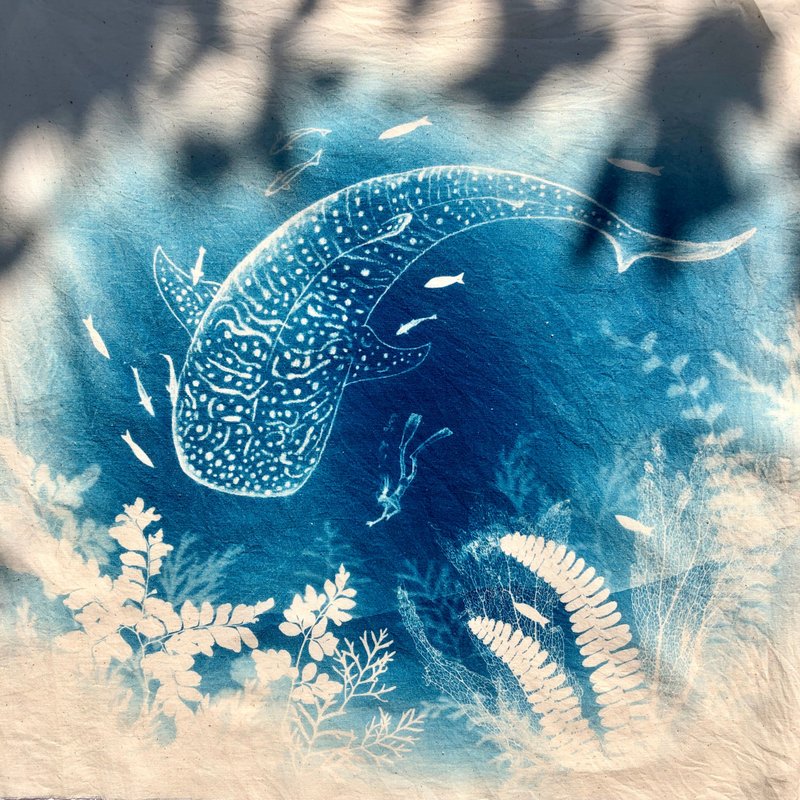 【藍海潛尋】(2人成團) 鯨豚/潛水插畫-藍曬手作 - 插畫/繪畫/寫字 - 棉．麻 