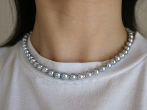 KOKO PEARL JEWELRY 日本直送 6.5mm巴洛克形狀 無調色天然銀藍色 Akoya海水珍珠項鍊