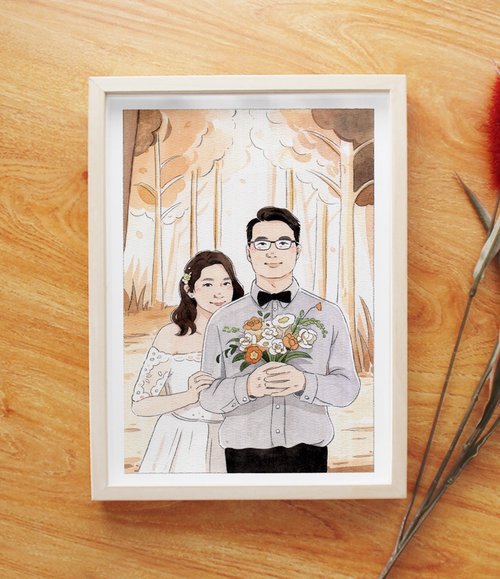 YU STUDIO | 小俞水彩 【 結婚禮物 】客製情侶插圖 | 七夕情人節 | 婚禮插畫小物
