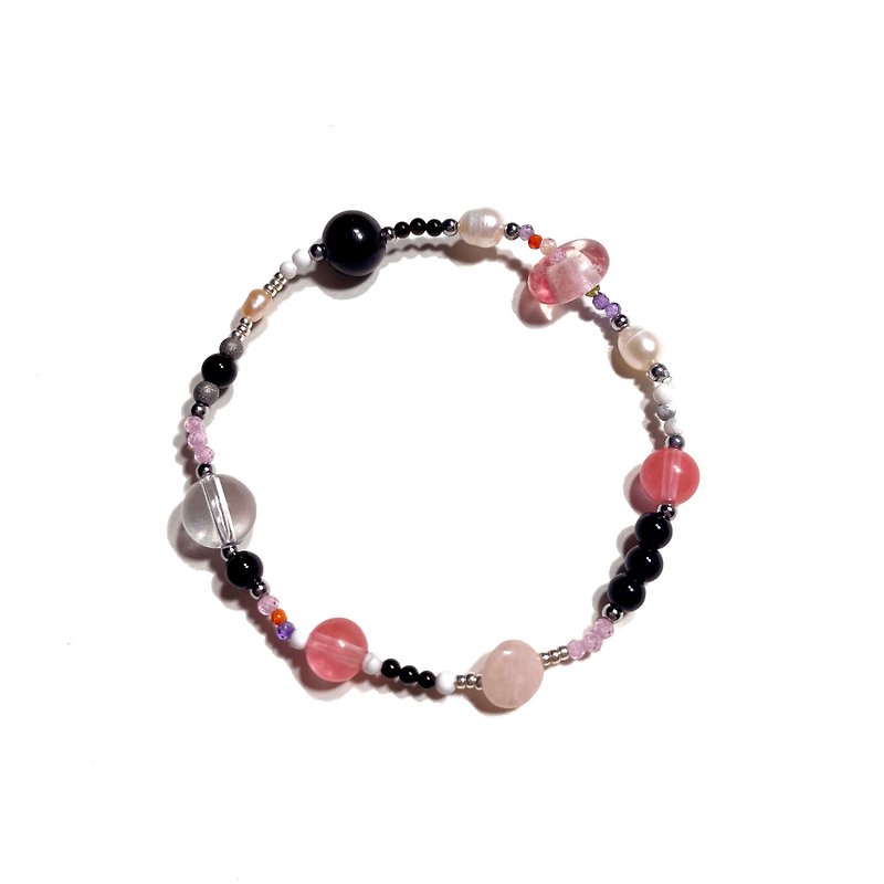 Black Pink Natural Stone Bracelet 012 - 手鍊/手鐲 - 寶石 多色