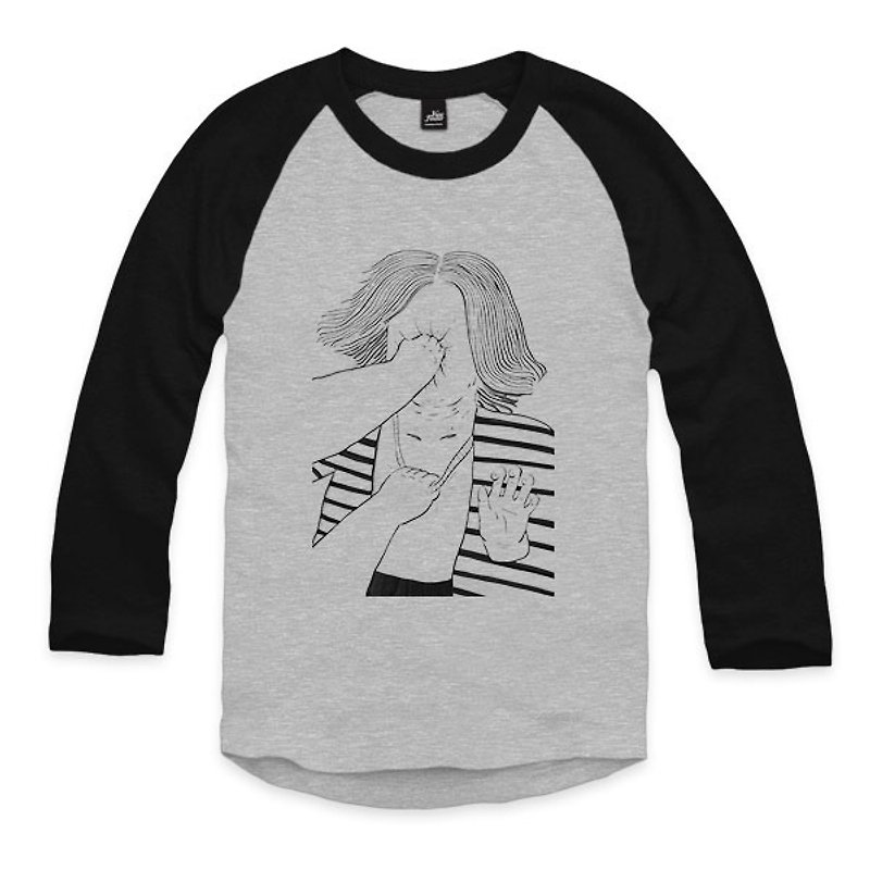 Time Travel PUNCH-Grey/Black-3/4 Sleeve Baseball T-Shirt - Men's T-Shirts & Tops - Cotton & Hemp Gray