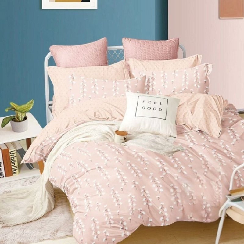 Artistic Floral Print: Taiwanese Made, Ultra-Soft Cotton Fitted Sheet & Duvet Cover Set (Single/Double/Queen) - เครื่องนอน - วัสดุอื่นๆ 