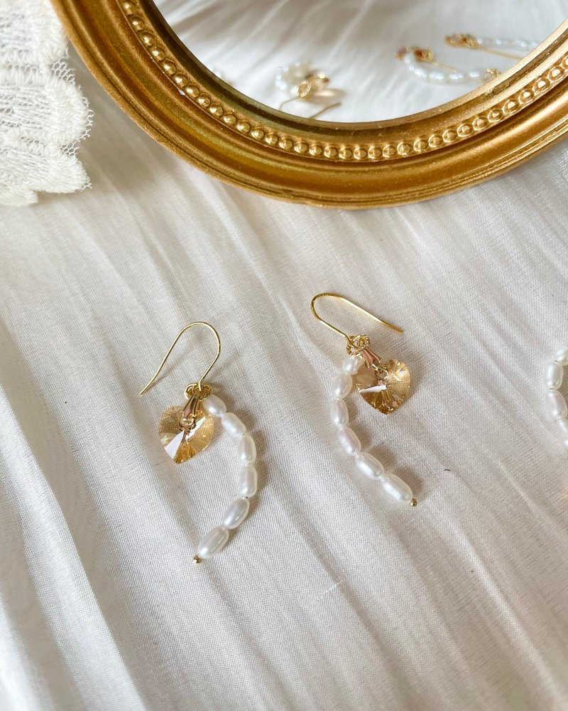 Guessing Heart Heart-Shaped Citrine Tassel Pearl Earrings - Earrings & Clip-ons - Pearl 