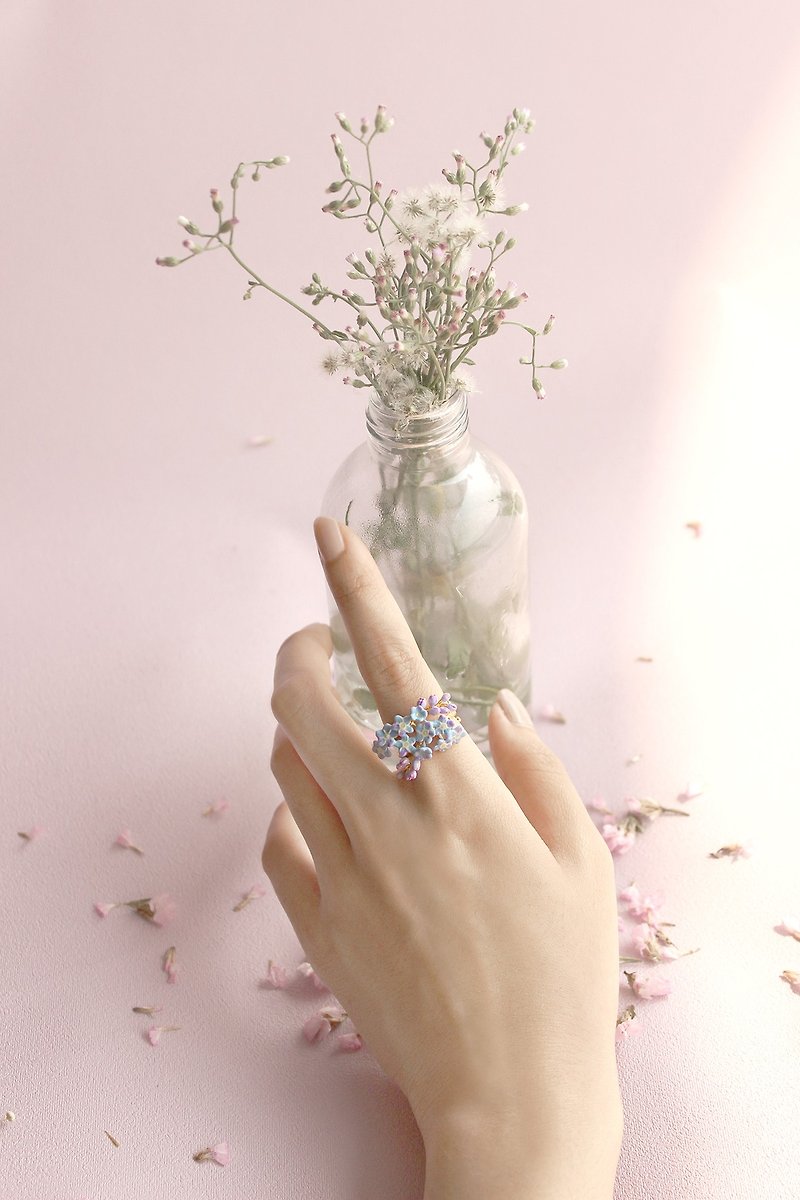 Forget Me Not Ring, Enamel Jewelry, ดอกไม้ ,แหวนดอกไม้ - แหวนทั่วไป - โลหะ สีม่วง