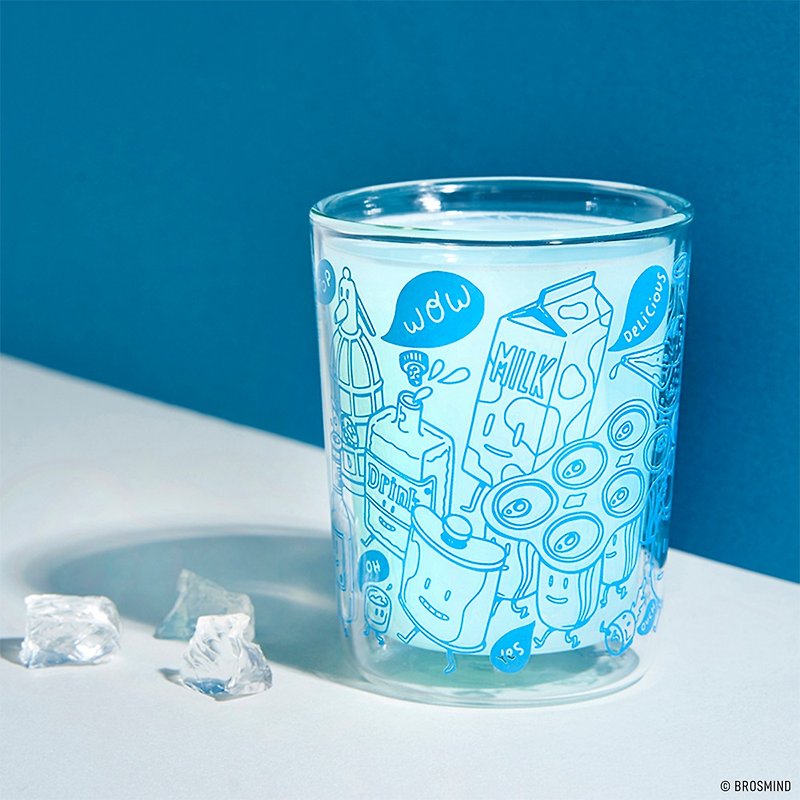 Drinks 藍 l 插畫雙層玻璃杯