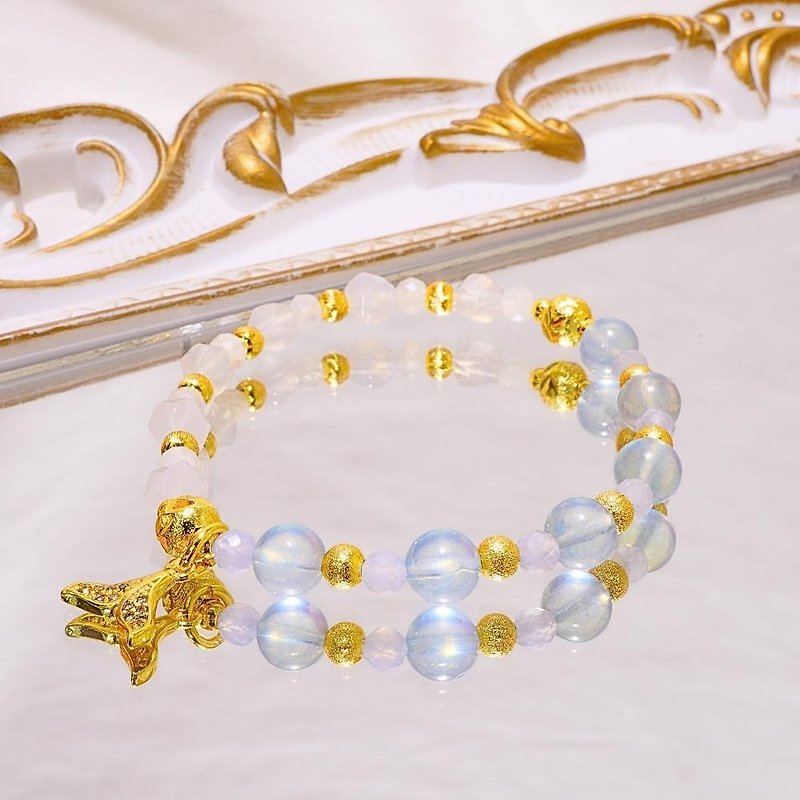 Ocean Princess/Aquamarine White Agate Moonstone Blue Chalcedony/Natural Crystal Bracelet/Elegant and Magnificent - Bracelets - Crystal 