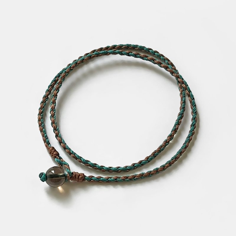茶晶雙圈蠟線手環 (藍綠+咖) - 手鍊/手環 - 寶石 多色
