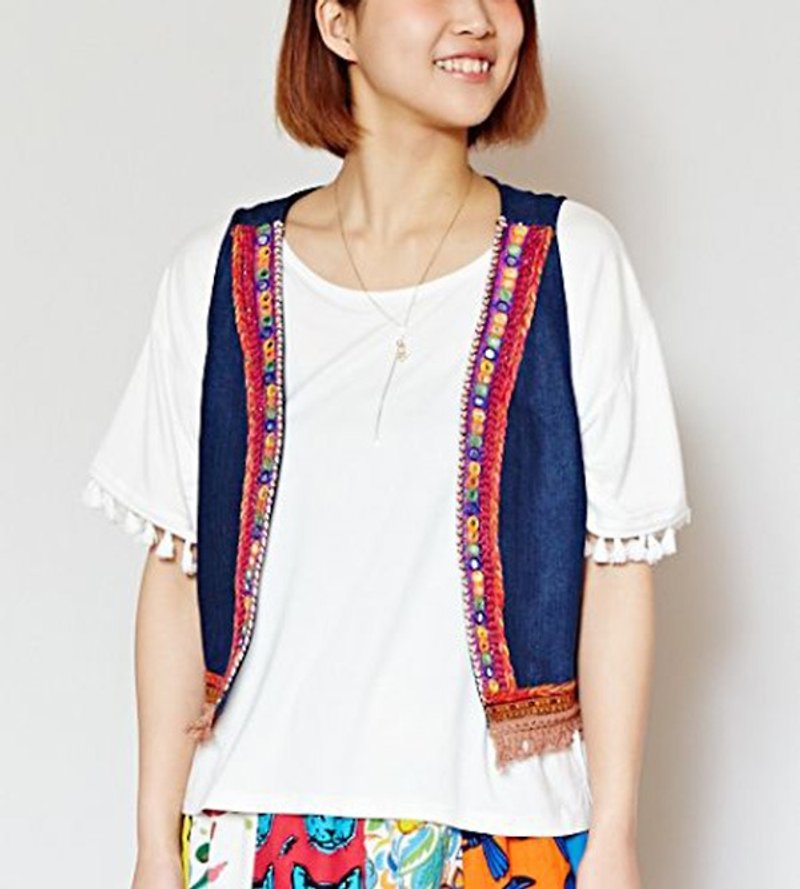 【Pre-order】 ☼ ethnic tannins tassel vest ← (two-color) - Overalls & Jumpsuits - Cotton & Hemp Multicolor