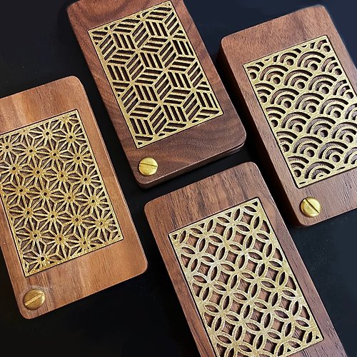 木城工坊 限量- 原木木作名片盒-日式紋樣版