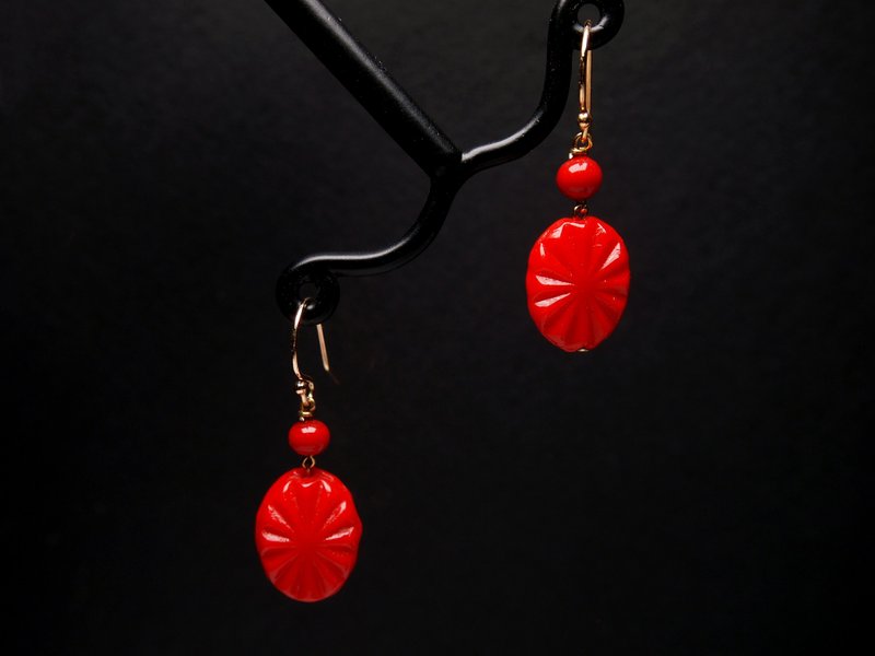 #GE0406 Murano Glass Beads Earring - ต่างหู - แก้ว สีแดง