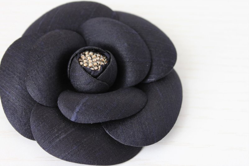 Camellia corsage brooch, diameter approx. 8cm, navy blue, silk shantung, CY062-C8BB8BB - Corsages - Silk Blue