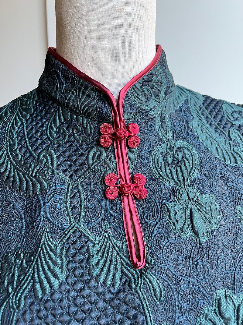 Chinese detached collar　/ dark green - Qipao - Polyester Green