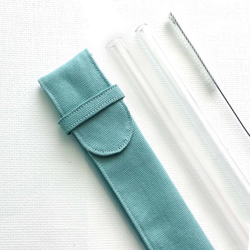 Double organic cotton glass straw set / dark blue green / can be fully cleaned - Reusable Straws - Cotton & Hemp Blue