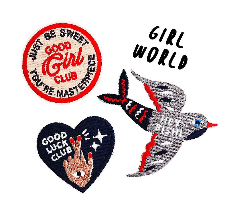 Girl world - embroidered patch set - Badges & Pins - Thread Gray