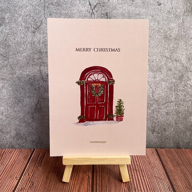 Du Qian said - Christmas hand-painted postcard red door style l original postcard l full NTD150 shipment - Cards & Postcards - Paper 