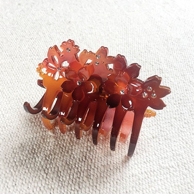 Cherry stained, 6.5cm shark folder, grab folder, hairpin - amber - Hair Accessories - Acrylic Brown