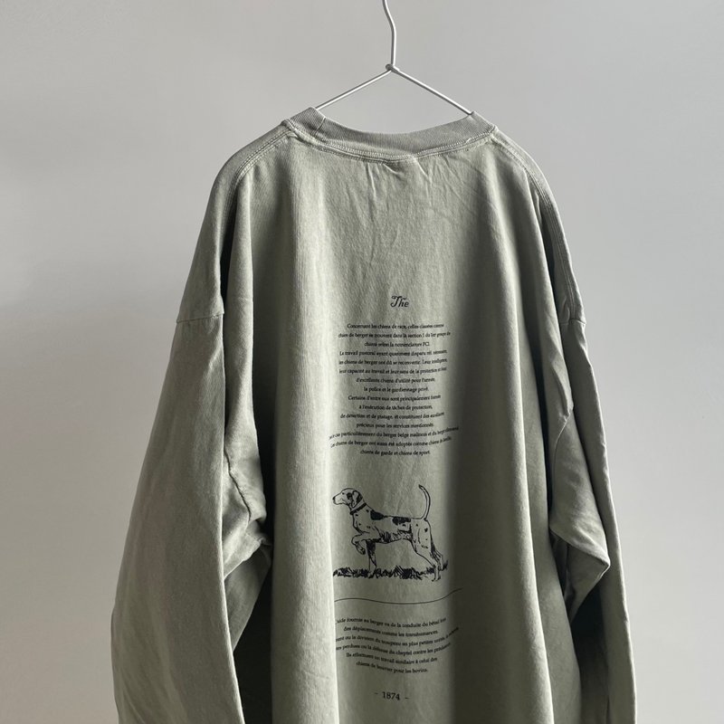 Garment dye long sleeve t-shirt / smoke khaki / unisex / sheep dog - 帽T/大學T - 棉．麻 綠色