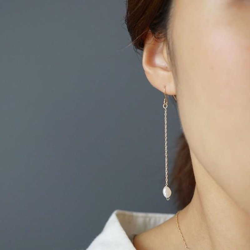 14 kgf freshwater pearl 1 grain chain earrings - Earrings & Clip-ons - Gemstone 
