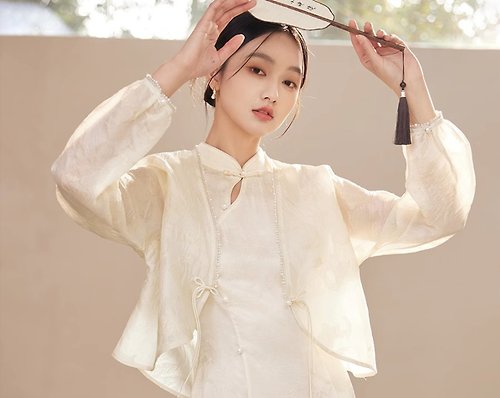 初蟬 千金 新中式復古中國風 層次提花外披/洋裝