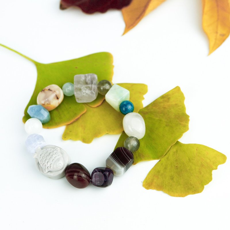 七輪調和手串/阿拉善瑪瑙/天然/水晶手鏈/能量石/原生態102157 - 手鍊/手環 - 水晶 多色