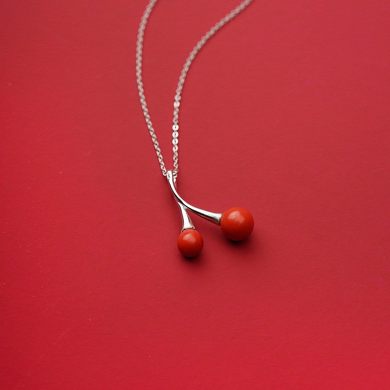 Cinnabar cherry, natural s925 sterling silver ore powder, crushing evil transport, this year, female necklace, too old - สร้อยคอ - เงินแท้ 