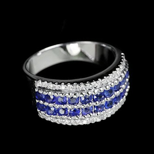 homejewgem 3 mm Natural blue sapphier ring silver sterling ring 7.0 free resize