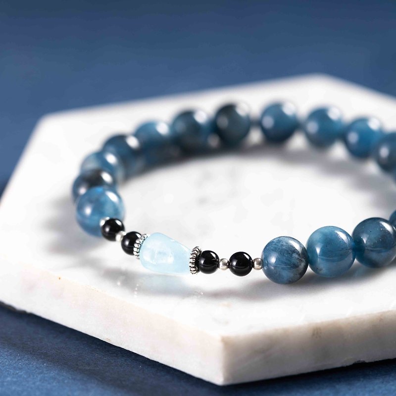 Aquamarine, Black Agate, 925 Sterling Silver Findings Bracelet - Bracelets - Semi-Precious Stones Blue