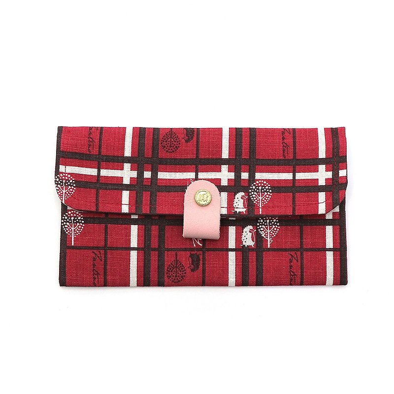 Genuine leather red envelope bag│passbook cover cash storage bag (check pattern block-cherry red)/exchange gift - ถุงอั่งเปา/ตุ้ยเลี้ยง - ผ้าฝ้าย/ผ้าลินิน สีแดง