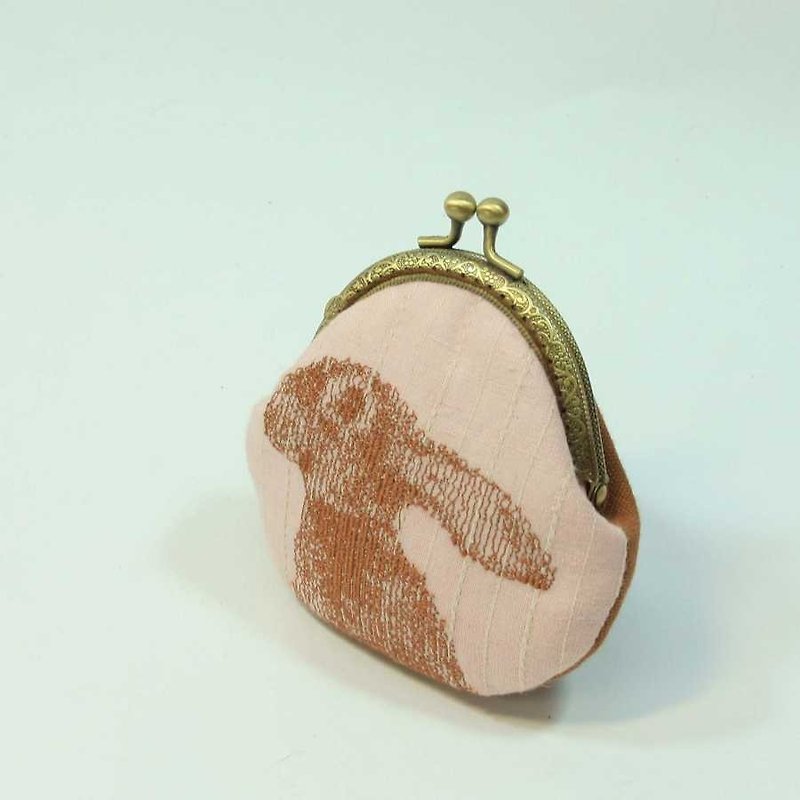 8.5cm purse mouth gold embroidery 04 - Coin Purses - Cotton & Hemp Pink