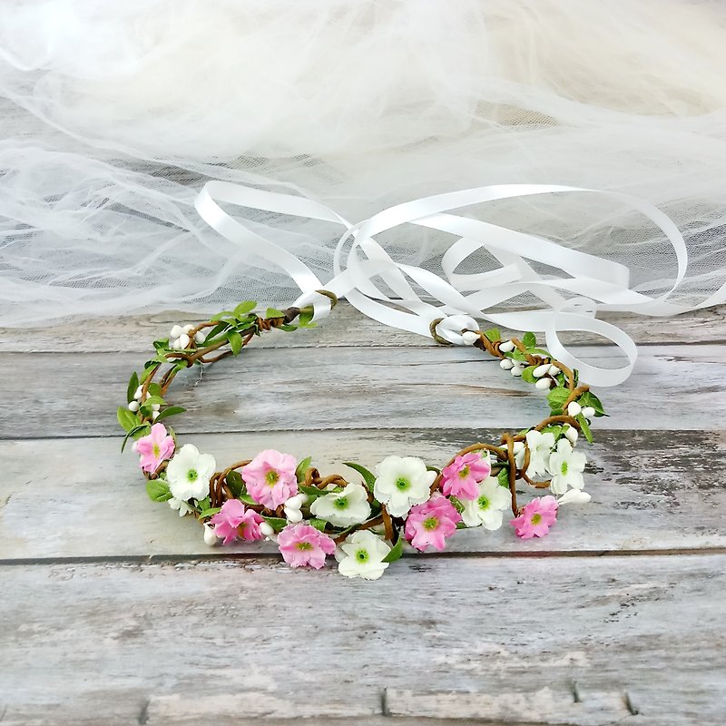 Flower crown, wedding flower crown hair accessories C18 - เครื่องประดับผม - ผ้าไหม สึชมพู