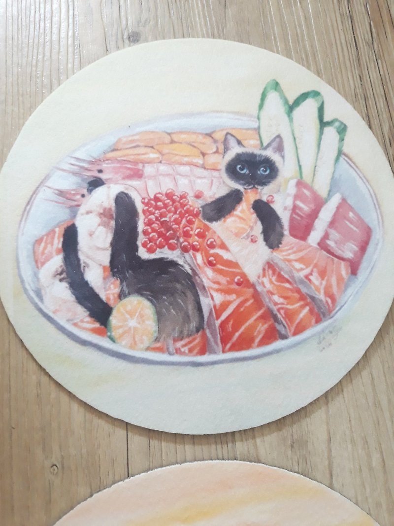 Cat Food-Top Siamese Cat Seafood Don/Insulation Pad/Table Mat/Placemat - ผ้ารองโต๊ะ/ของตกแต่ง - ไฟเบอร์อื่นๆ หลากหลายสี