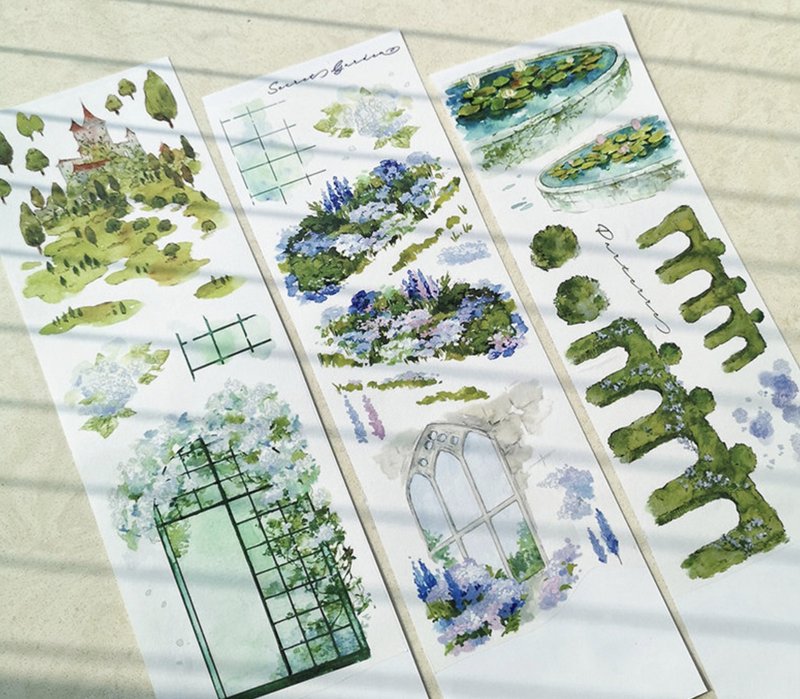 秘密花園 (I) 旅の記錄 水彩繪畫 和紙膠帶 10米卷 台灣製 巨畫幅 - 紙膠帶/和紙/PET - 其他材質 綠色